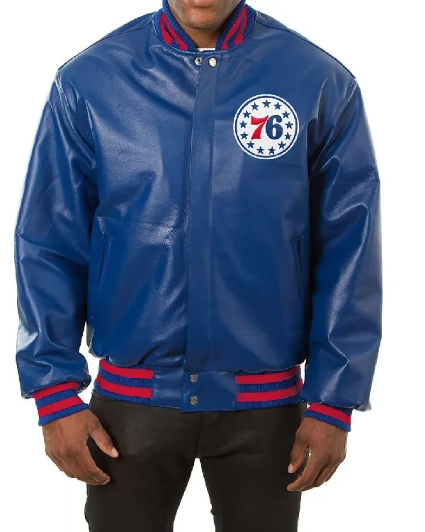 Philadelphia 76ers Leather Varsity Bomber Jacket