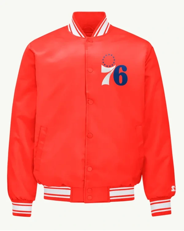 Philadelphia 76ers Printed Graphic Red Varsity Satin Jacket
