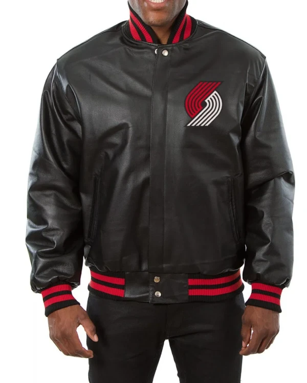 Portland Trail Blazers Black Leather Varsity Jacket