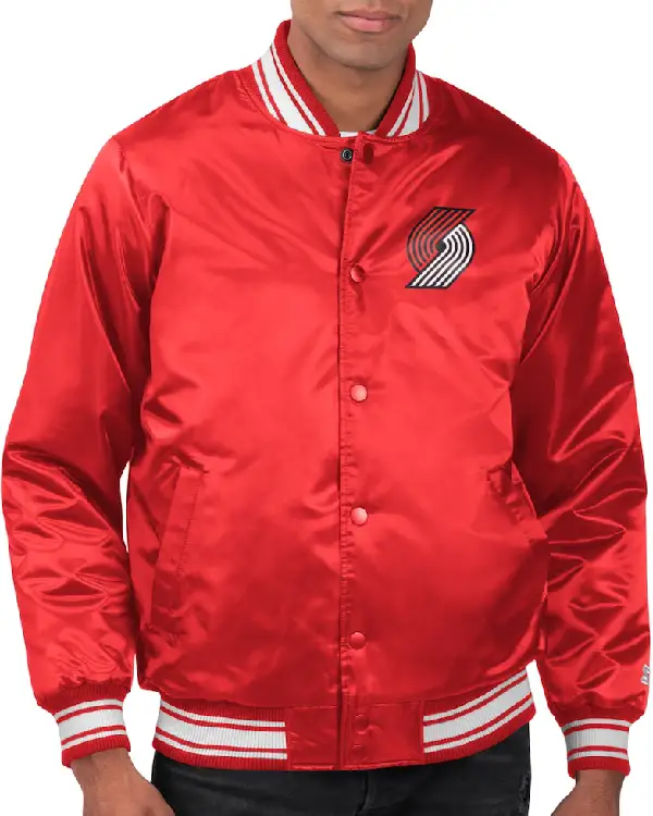 Portland Trail Blazers Red Satin Varsity Jacket