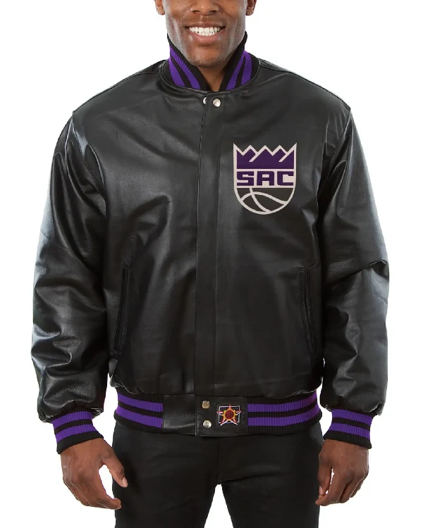 Sacramento Kings Black Leather Bomber Jacket
