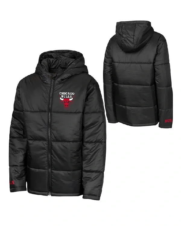 Shop Chicago Bulls Full-Zip Puffer Black Hooded Jacket Sale