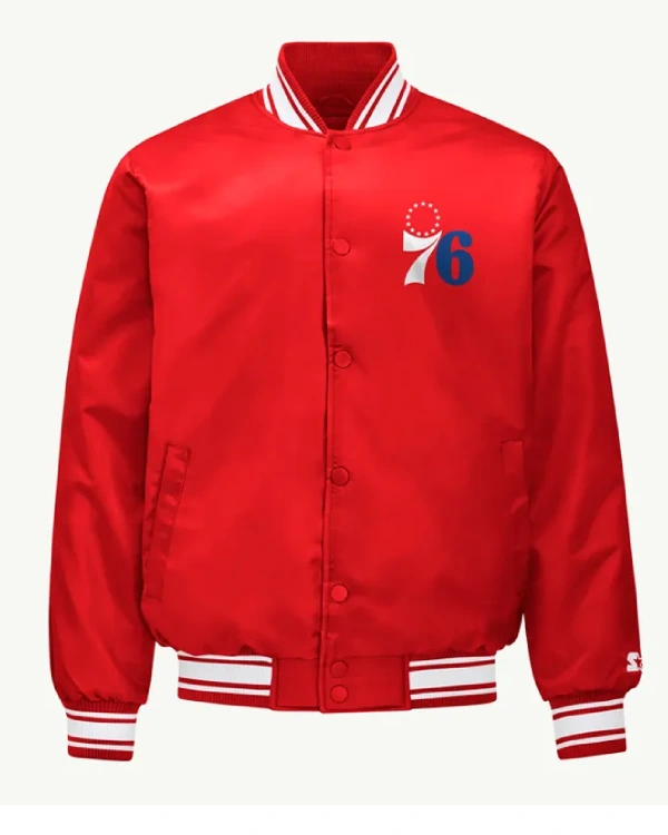 Shop Red Philadelphia 76ers Mesh Look Full-Snap Varsity Satin Jacket