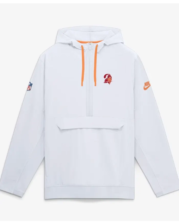 Tampa Bay Buccaneers Nike Sideline Anorak Half-Zip Hooded White Jacket