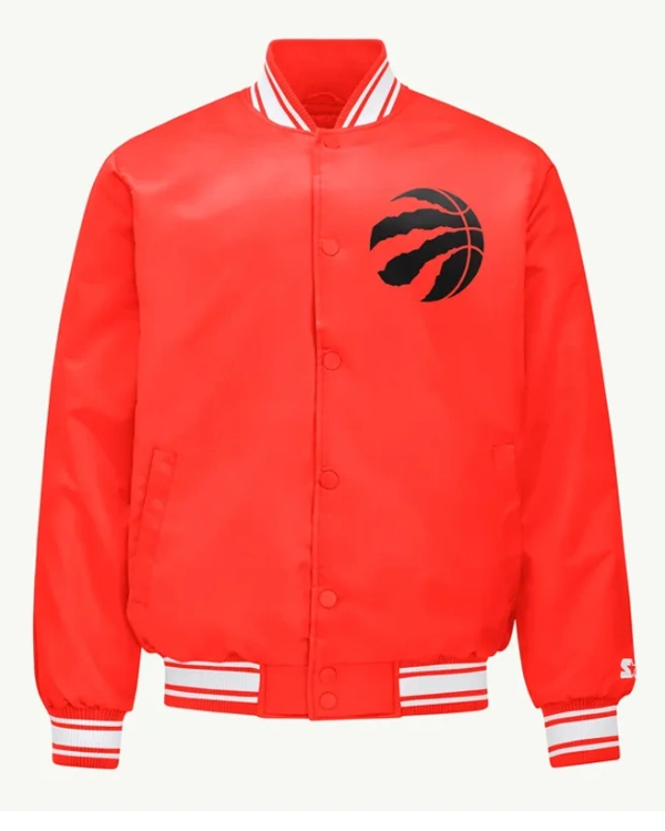 Toronto Raptors Printed Graphic Red Varsity Satin Jacket