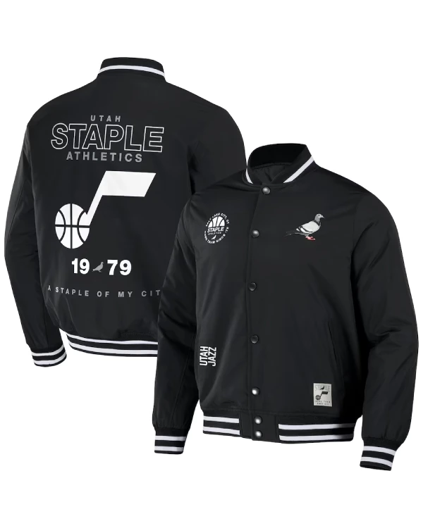 Utah Jazz Full-Snap Black Varsity Jacket