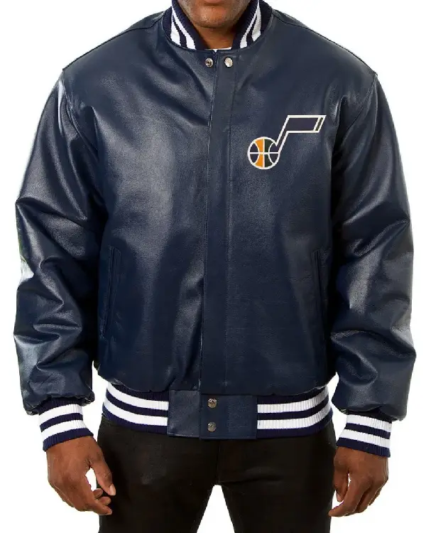Utah Jazz Leather Varsity Bomber Jacket