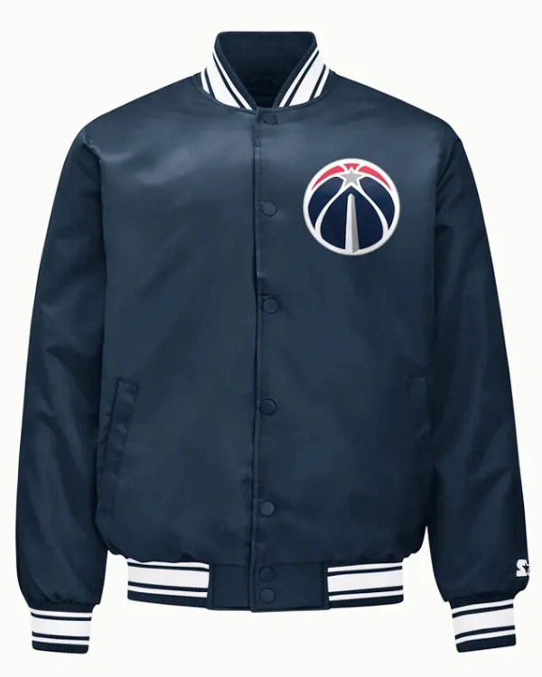 Washington Wizards Printed Graphic Navy Varsity Satin Jacket