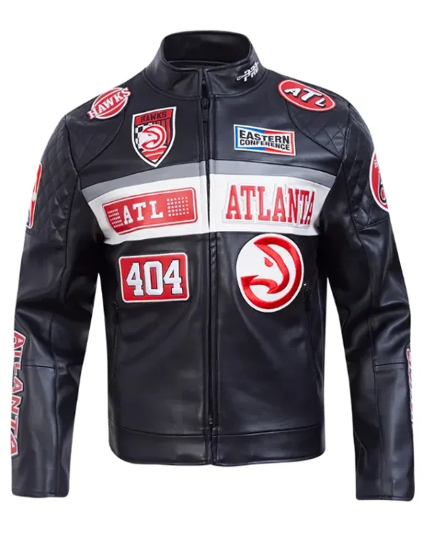 Atlanta Hawks Moto Black Leather Jacket