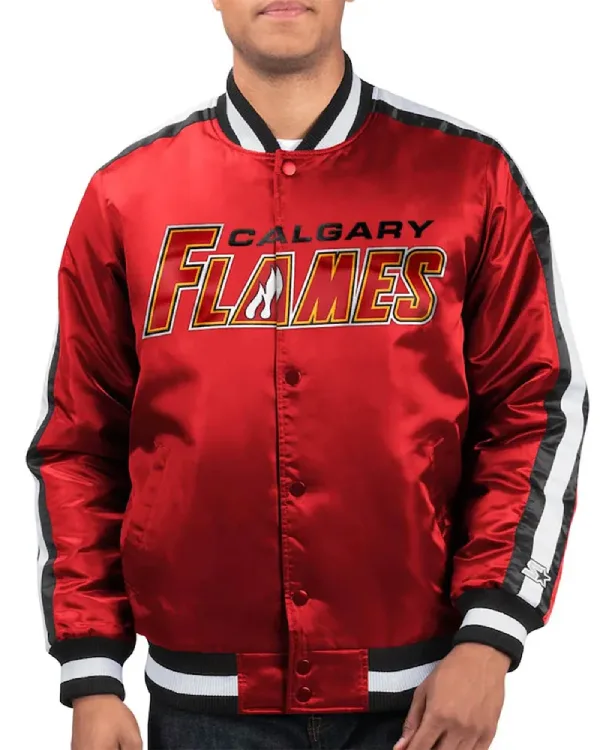 Calgary Flames Full-Snap Red Satin Jacket