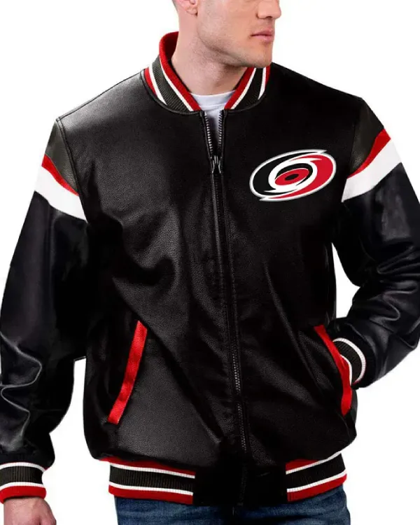 Carolina Hurricanes Black Leather Bomber Jacket