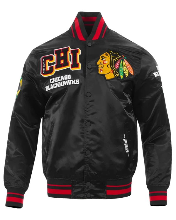 Chicago Blackhawks Black Satin Jacket