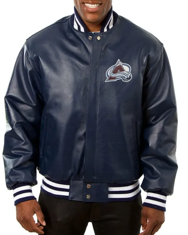 Colorado Avalanche Navy Blue Bomber Leather Varsity Jacket