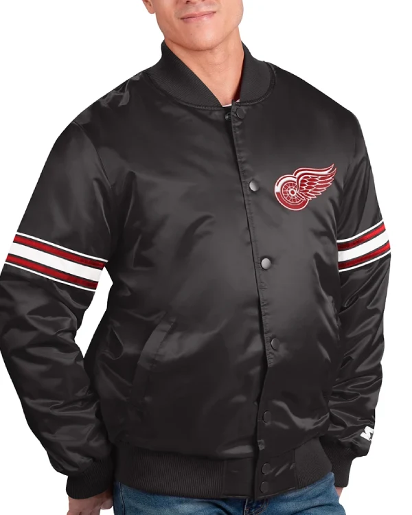 Detroit Red Wings Full Snap Black Starter Jacket