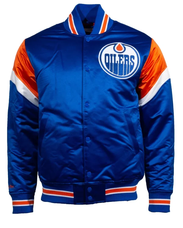 Edmonton Oilers Blue Satin Bomber Jacket