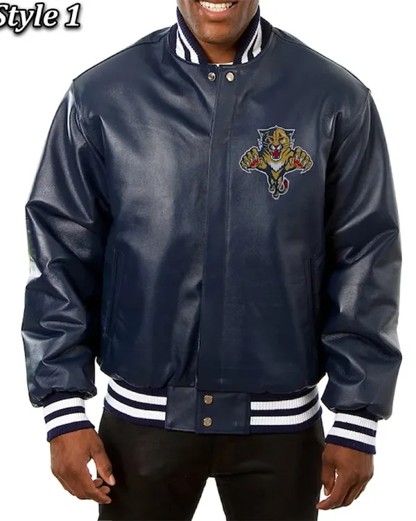 Florida Panthers Navy Leather Varsity Jacket