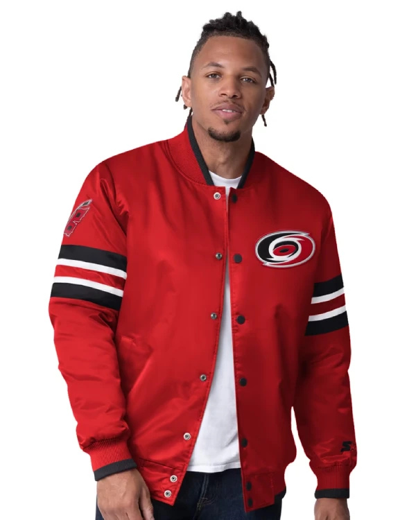 Mens Carolina Hurricanes Starter Red Scout Varsity Jacket