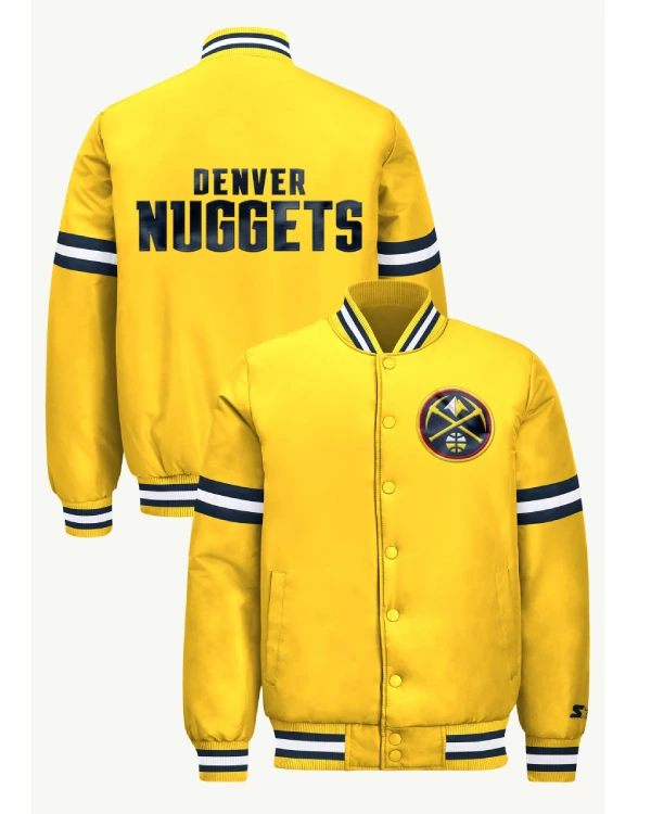 Mens Denver Nuggets Courtside Satin Varsity Jacket