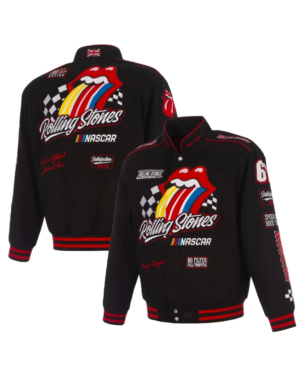 Mens JH Design Black Rolling Stones x NASCAR Twill Racing Jacket