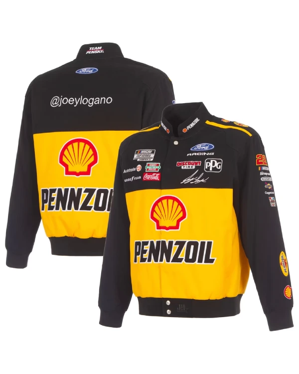 Mens Joey Logano JH Design Black 2026 Pennzoil Twill Racing Jacket