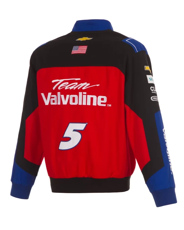 Mens Kyle Larson JH Design Black_Red Valvoline Full-Snap Twill Uniform Jacket