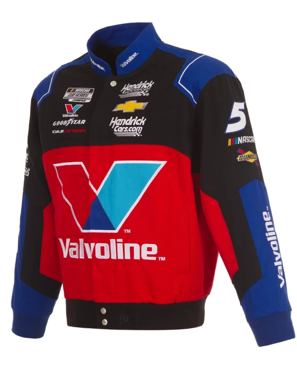 Mens Kyle Larson JH Design Black_Red Valvoline Full-Snap Twill
