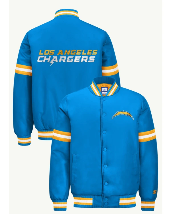Mens Los Angeles Chargers Courtside Satin Varsity Jacket