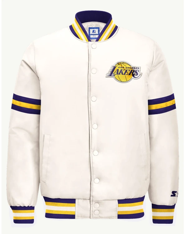 Mens Los Angeles Lakers Courtside Satin Varsity Jacket