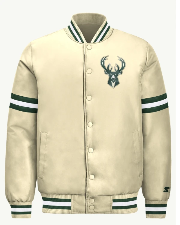 Mens Milwaukee Bucks Courtside Satin Varsity Jacket