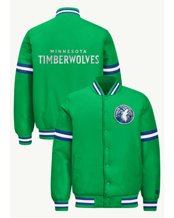 Mens Minnesota Timberwolves Courtside Satin Varsity Jacket