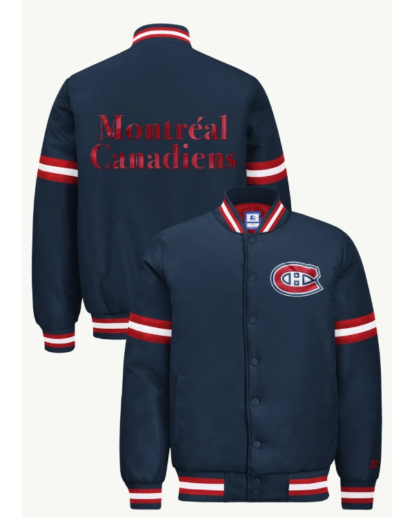 Mens Montreal Canadiens Courtside Satin Varsity Jacket