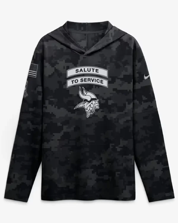 Minnesota Vikings Salute To Service Hooded Long Sleeve Shirt 2026