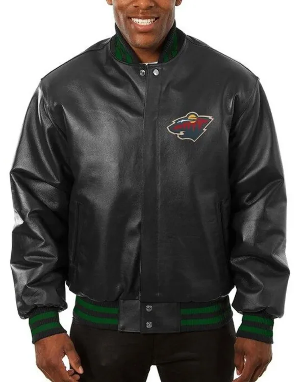 Minnesota Wild Black Leather Varsity Jacket