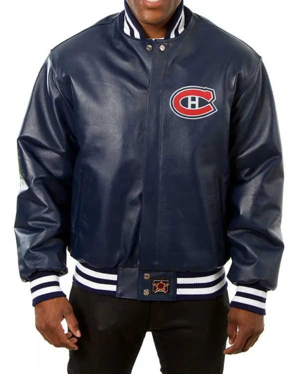 Montreal Canadiens Blue Leather Varsity Jacket