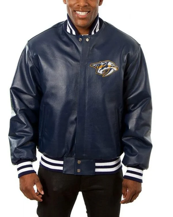 Nashville Predators Blue Bomber Leather Jacket