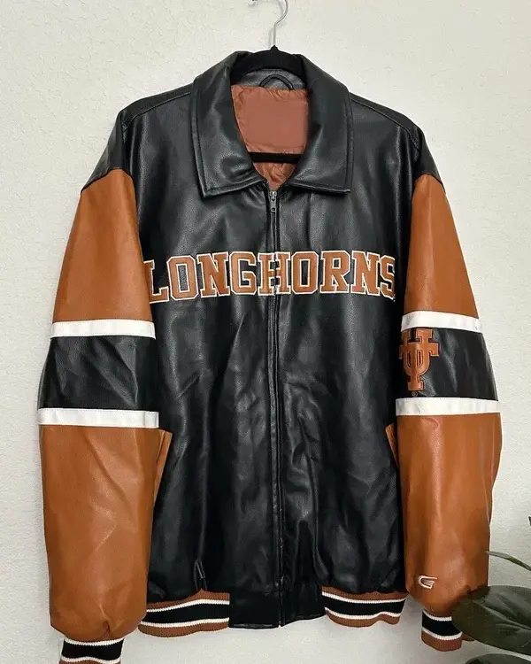 Texas Longhorns Black Bomber Leather Jacket