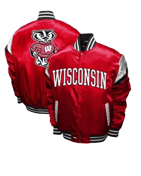 Wisconsin Badgers Full-Snap Red Satin Jacket