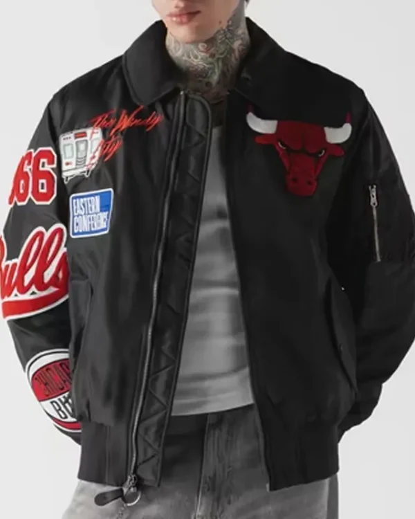 Buy Chicago Bulls MA-1 Black Collared Bomber