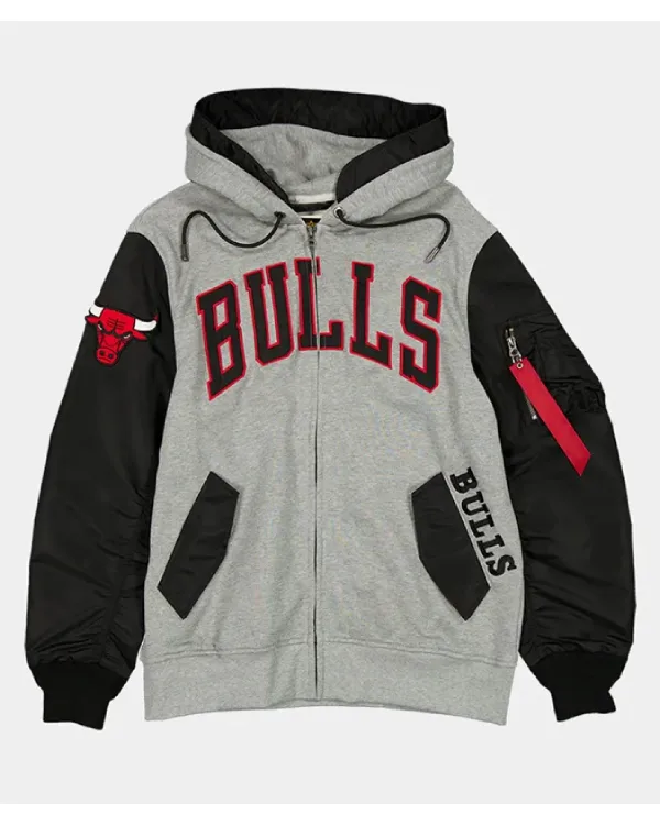 Chicago Bulls MA-1 Gray and Black Hoodie