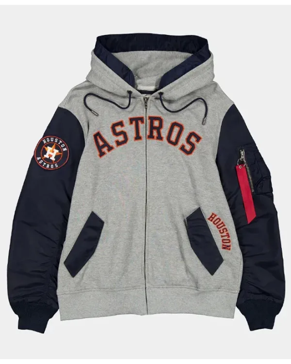 Houston Astros MA-1 Gray and Navy Hoodie