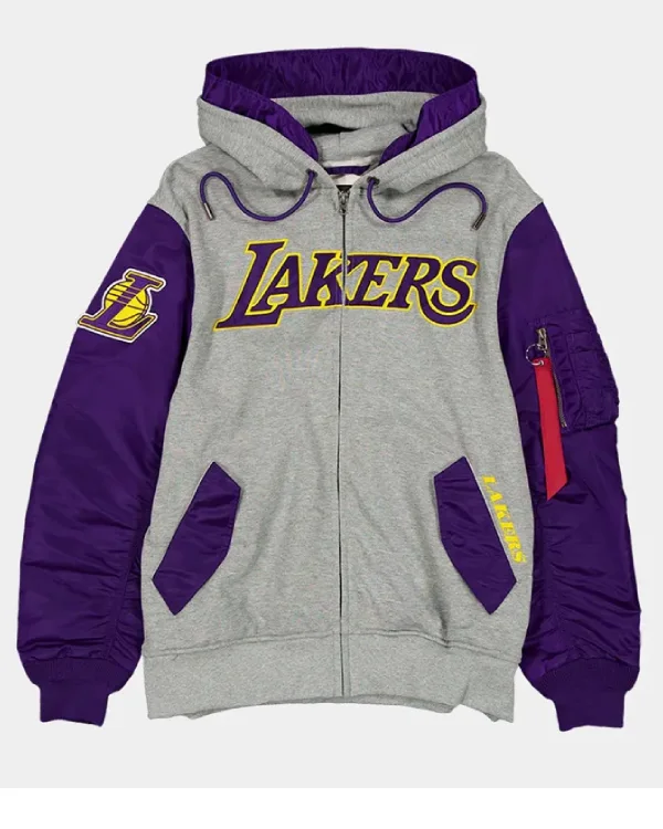 LA Lakers MA-1 Gray and Purple Hoodie