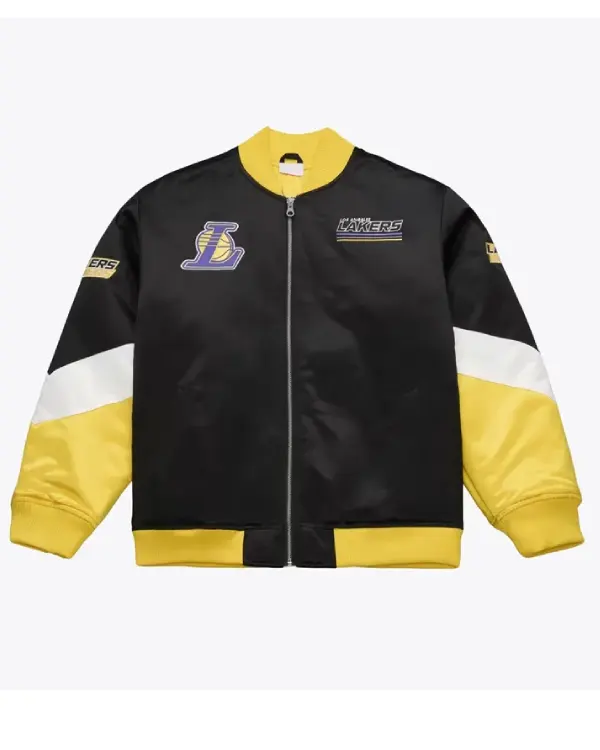 LA Lakers Triple Check Heavyweight Black Satin Jacket
