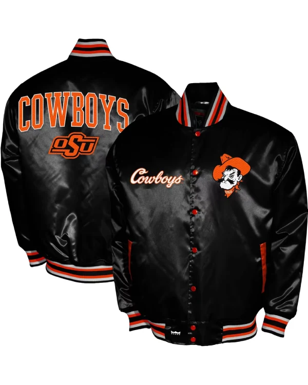Oklahoma State Cowboys Full-Snap Black Satin Jacket