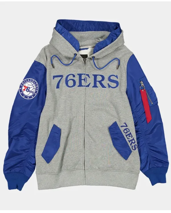 Philadelphia 76ers MA-1 Gray and Royal Hoodie