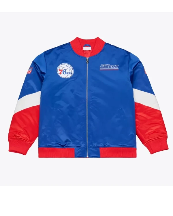 Philadelphia 76ers Triple Check Heavyweight Royal Satin Jacket