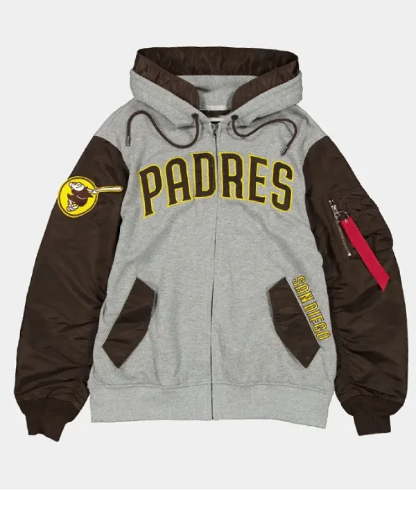 San Diego Padres MA-1 Gray and Brown Hoodie
